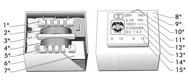 TRANSFORMADOR ENCAPSULADO 1.8VA 2 x 15V  2 x 0.060A
