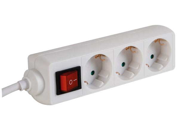 REGLETA BASE MULTIPLE DE 3 TOMAS CON INTERRUPTOR COLOR BLANCO - CABLE 1.50 m