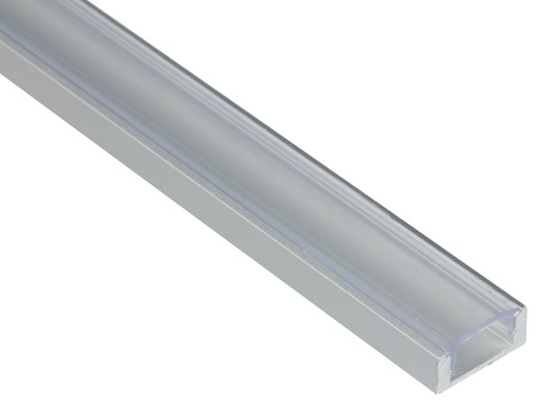 PERFIL DE ALUMINIO PARA CINTAS DE LEDs  PLANO  DIFUSOR TRANSPARENTE  2m