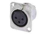 CONECTOR NEUTRIK XLR CHASIS 3 PIN HEMBRA COLOR PLATA CON CONEXIONES PARA SOLDAR