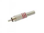CONECTOR RCA METALICO MACHO NIQUELADO CON ANILLOD E COLOR ROJO PARA CABLE 6 mm