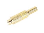 CONECTOR RCA METALICO HEMBRA DORADO CON ANILLO DE COLOR AMARILLO CABLE DE 6mm