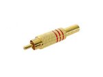 CONECTOR RCA METALICO MACHO DORADO CON ANILLO DE COLOR ROJO PARA CABLE DE 6 mm