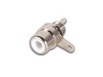 CONECTOR HEMBRILLA RCA HEMBRA NIQUELADA COLOR BLANCO BLANCA PASO 6mm