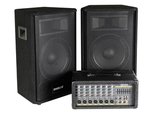 KIT DE MUSICA FIESTAS SONIDO  2 CAJA ACUSTICAS 150W RMS  PA 7 CANALES  CABLE