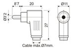 CONECTOR RCA MACHO ACODADO 90 ROJO CONEXION TORNILLO 