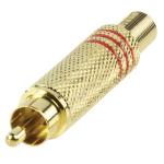 CONECTOR RCA METALICO MACHO DORADO LINEAS ROJAS ALTA CALIDAD