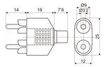 ADAPTADOR DE 1x RCA HEMBRA A 2x RCA MACHO CON CONEXIONES DORADAS