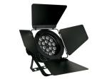 FOCO PAR PROFESIONAL CON LEDs  NEGRO  SOPORTE DOBLE  18 LEDs TRICOLORES DE 3W