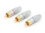 3 x RCA  JUEGO CON 3 CONECTORES RCA MACHO DORADO BAAADO ORO PROFESIONAL