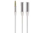 CABLE ADAPTADOR JACK ESTEREO 35 mm MACHO  2 x HEMBRA  FLEXIBLE BLANCO  20 cm