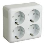 ENCHUFE BASE MULTIPLE SCHUKO 4 TOMAS SIN CABLE PARA SUPERFICIE COLOR BLANCO