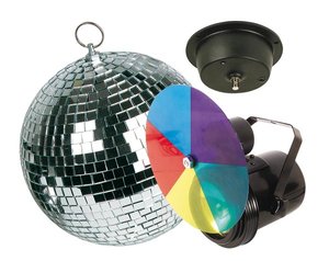 PACK DISCO  FOCO PAR36  DISCO 5 COLORES  BOLA ESPEJOS 20cm  MOTOR 3 rpm