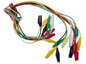 JUEGO DE 10 CABLES DE 5 COLORES CON PINZAS COCODRILO EN LOS EXTREMOS  55 cm