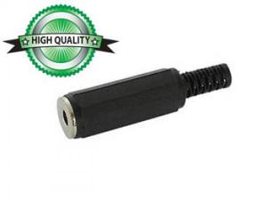 CONECTOR DE AUDIO JACK HEMBRA 35mm MONO PLASTICO NEGRO CON CONEXIONES SOLDAR