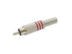 CONECTOR RCA METALICO MACHO NIQUELADO CON ANILLOD E COLOR ROJO PARA CABLE 6 mm