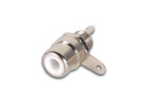 CONECTOR HEMBRILLA RCA HEMBRA NIQUELADA COLOR BLANCO BLANCA PASO 6mm