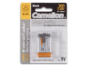 PILA RECARGABLE NiMH 9V 200mAh 6F22  HR22 E BLOCK