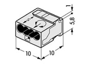 CONECTOR BORNE WAGO DE 4 CONDUCTORES 08mm 6A COLOR GRIS