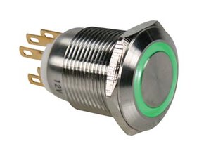 PULSADOR PLANO ACERO INOXIDABLE SPST CON ANILLO COLOR VERDE 19mm