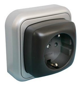 ENCHUFE BASE SCHUKO DE SUPERFICIE DISEO GRIS Y NEGRO