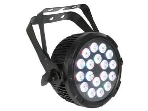 FOCO PAR PROFESIONAL CON LEDs  NEGRO  SOPORTE DOBLE  18 LEDs TRICOLORES DE 3W