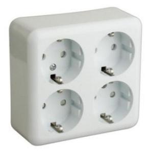 ENCHUFE BASE MULTIPLE SCHUKO 4 TOMAS SIN CABLE PARA SUPERFICIE COLOR BLANCO