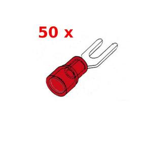 50 x TERMINAL FASTON AISLADO TIPO HORQUILLA 32mm DE COLOR ROJO PARA CRIMPAR