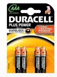 PILA ALCALINA AAA LR03 15V  4 UNIDADES LARGA DURACION  DURACELL PLUS POWER