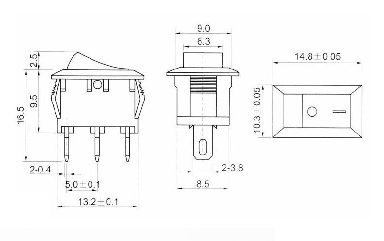 MINI INTERRUPTOR UNIPOLAR 2 POSICIONES ON  OFF CON TERMINALES FASTON FASTON