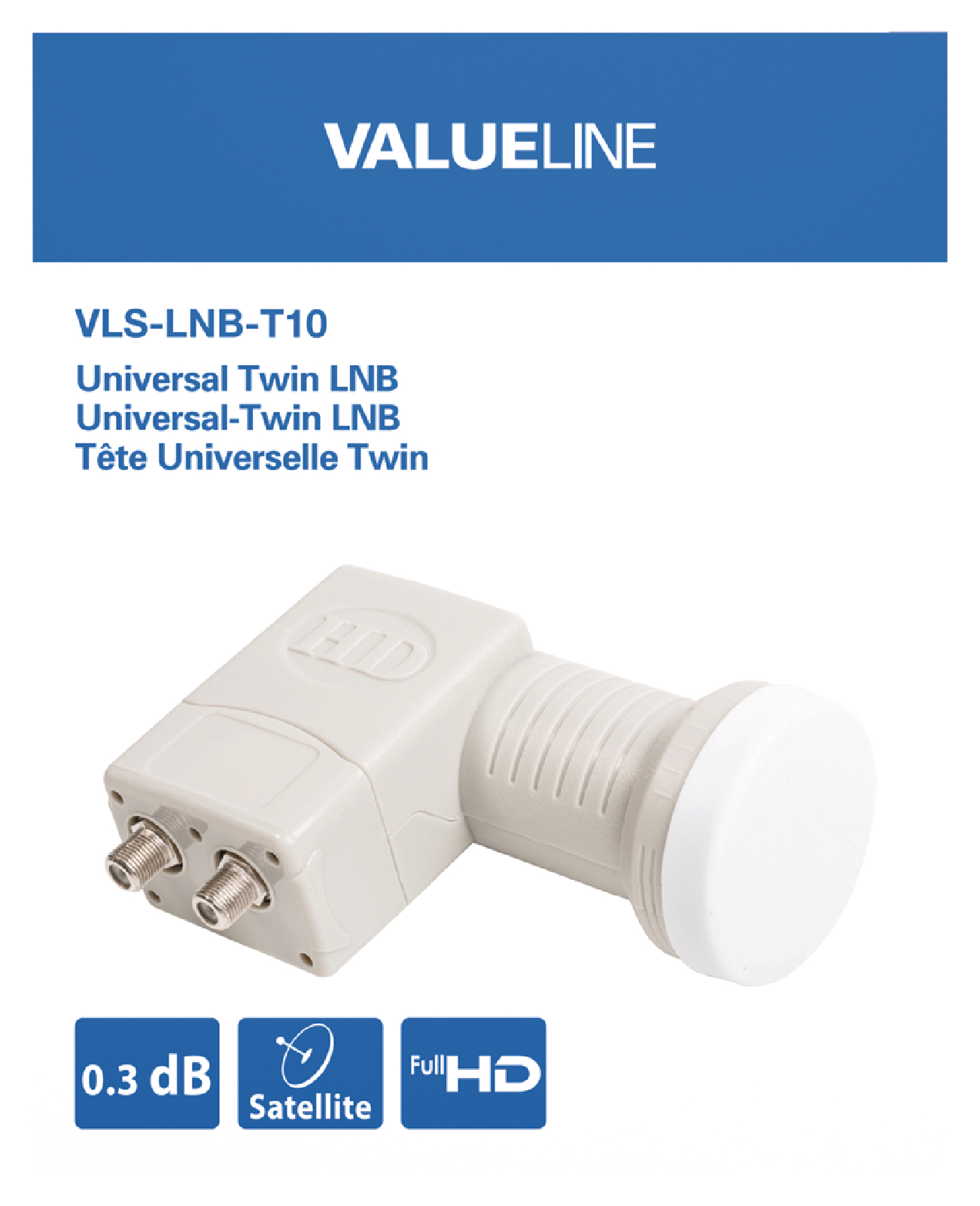 LNB DOBLE UNIVERSAL DE 03 DB PARA ANTENA PARABOLICA DOBLE SALIDA