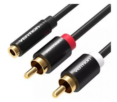 CABLE ESTEREO JACK 35 HEMBRA  2X RCA MACHO 1M NEGRO